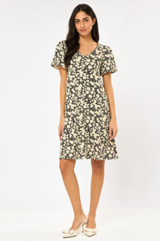 שמלה מודפסת עם צווארון V