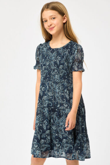 שמלת ילדות הדפס עם כיווצים