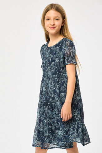 שמלת ילדות הדפס עם כיווצים