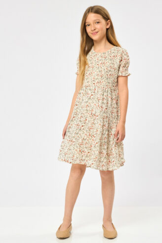 שמלת ילדות הדפס עם כיווצים