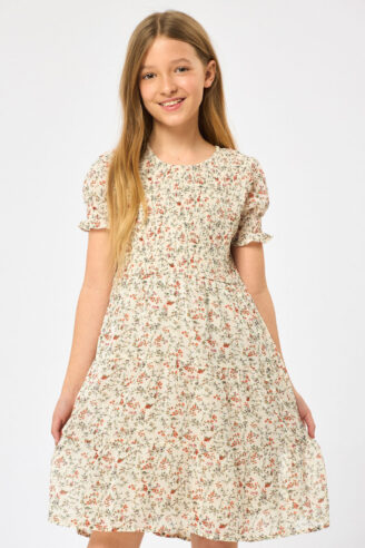 שמלת ילדות הדפס עם כיווצים