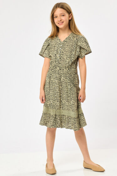 שמלת ילדות מודפסת עם כפתורים