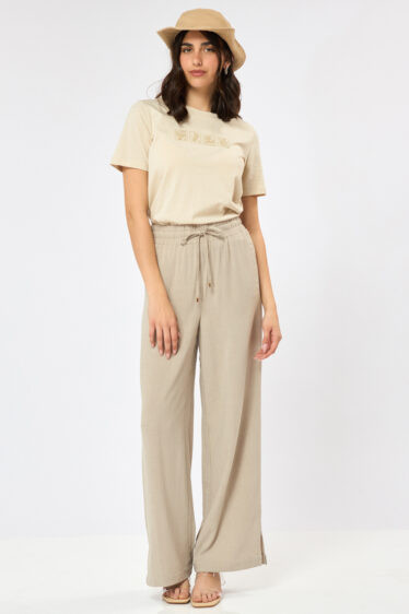 מכנס רחב בהרכב פשתן - אבן