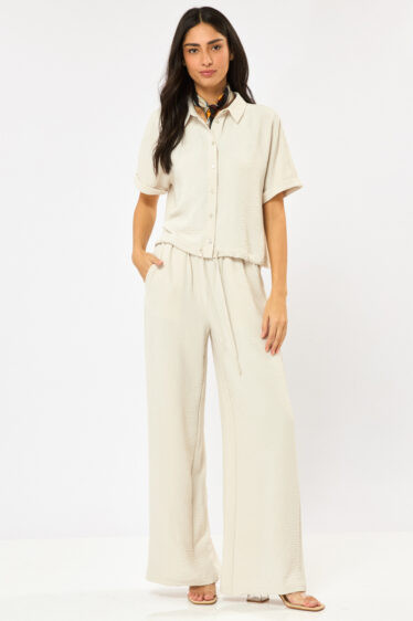 מכנס ארוך בגזרה רחבה - אבן