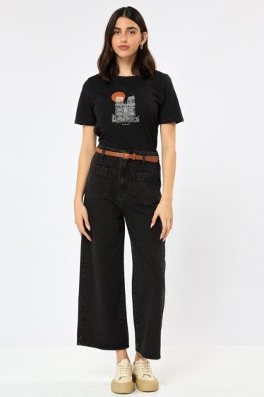 מכנס ג'ינס כיסים קדמיים - שחור