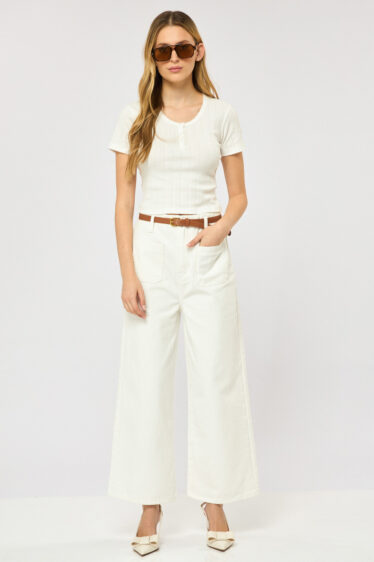 מכנס ג'ינס כיסים קדמיים - לבן