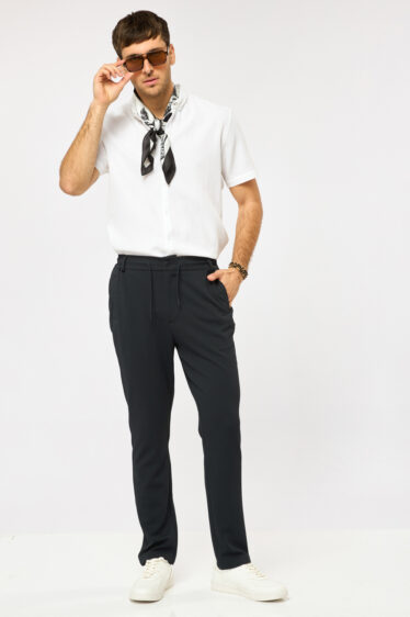 מכנסיים אלגנטיים jersey pique  - כחול נייבי