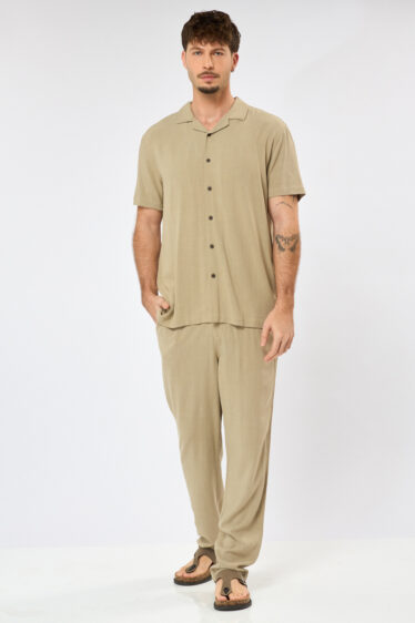 מכנסיים בשילוב פשתן flow - חום בהיר