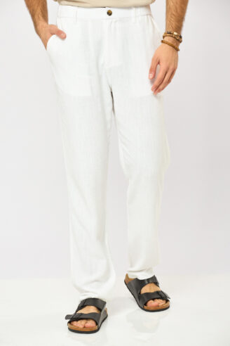 מכנסיים בשילוב פשתן flow - לבן