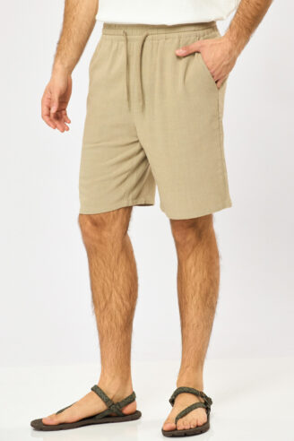 מכנסי ברמודה בשילוב פשתן flow - חום בהיר