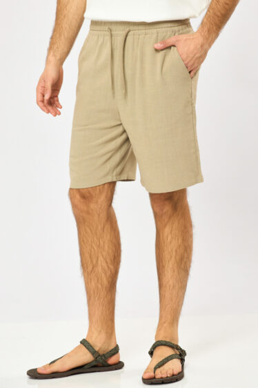 מכנסי ברמודה בשילוב פשתן flow - חום בהיר