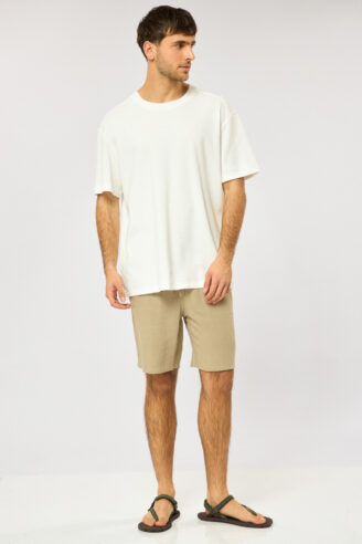 מכנסי ברמודה בשילוב פשתן flow - חום בהיר