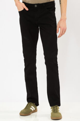 ג'ינס שחור חלק בסיסי גזרה ישרה/רחבה